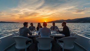 lucid-origin_business_professionals_yacht_meeting_sunset_luxury_16_9-5